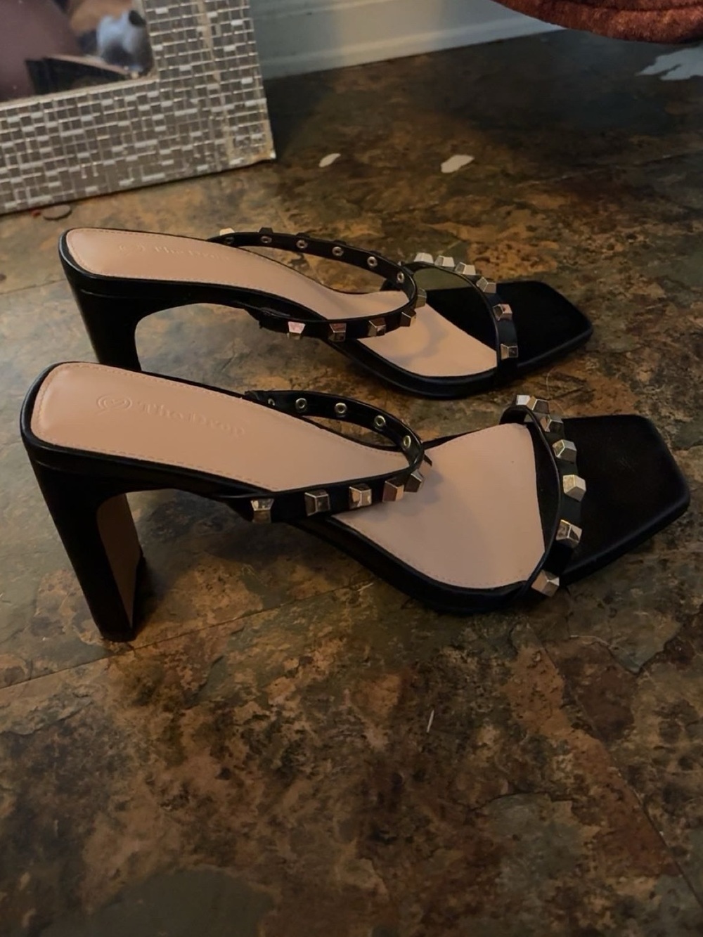 Black Studded High Heel Sandals - Women